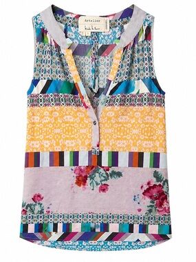Artelier Nicole Miller silk multi-color patterned sleeveless top